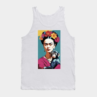 Frida's Jungle Harmony: Colorful Portrait Tank Top